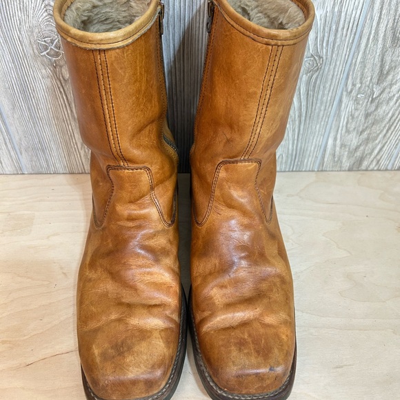 Vintage Sheboygan Burnt Orange Leather Side Zip Fleece Lined Utility Boots 9.5 - Picture 4 of 15